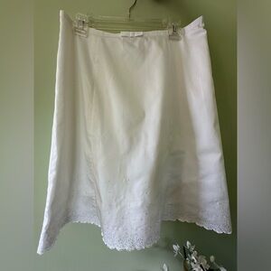 Tribal size 10 white cotton eyelet lined skirt side zip grosgrain ribbon waist